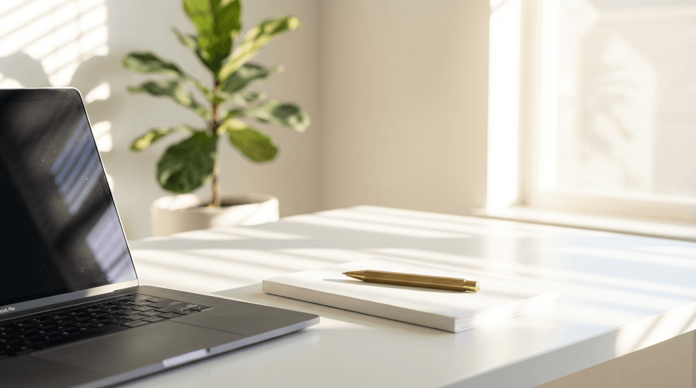 Florida property deed document on a clean desk with a pen and small plant